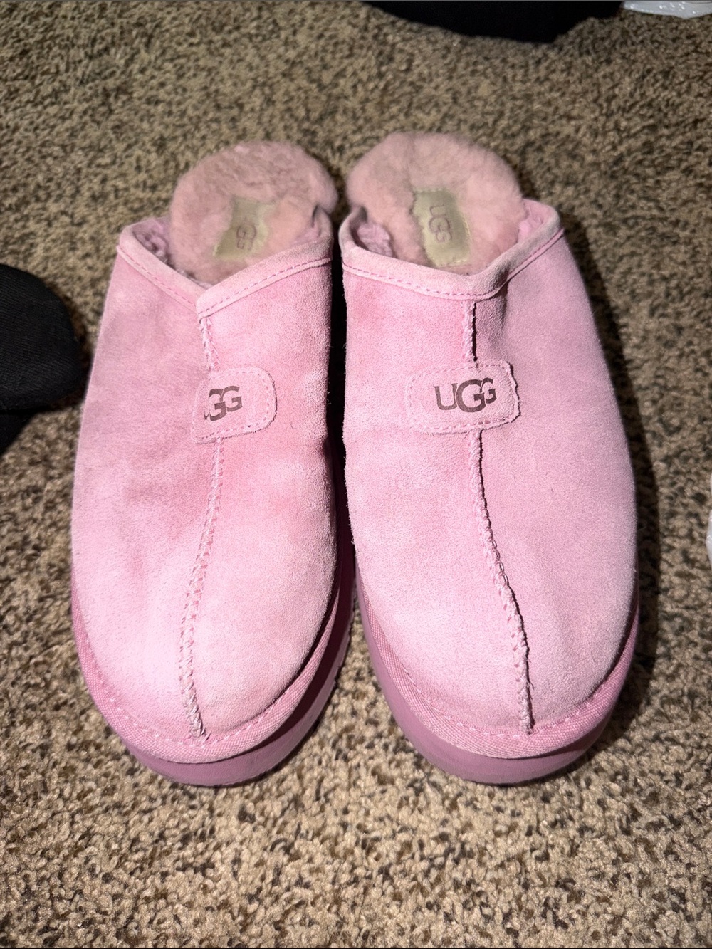 UGG Pink Suede Shearling Clog Slippers